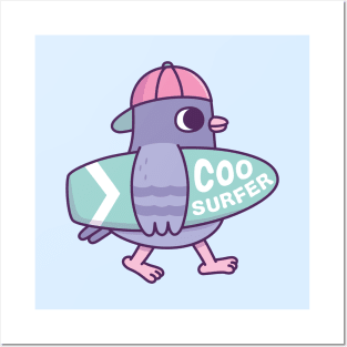 Cute Pigeon With Surfboard Coo Surfer Funny Posters and Art
